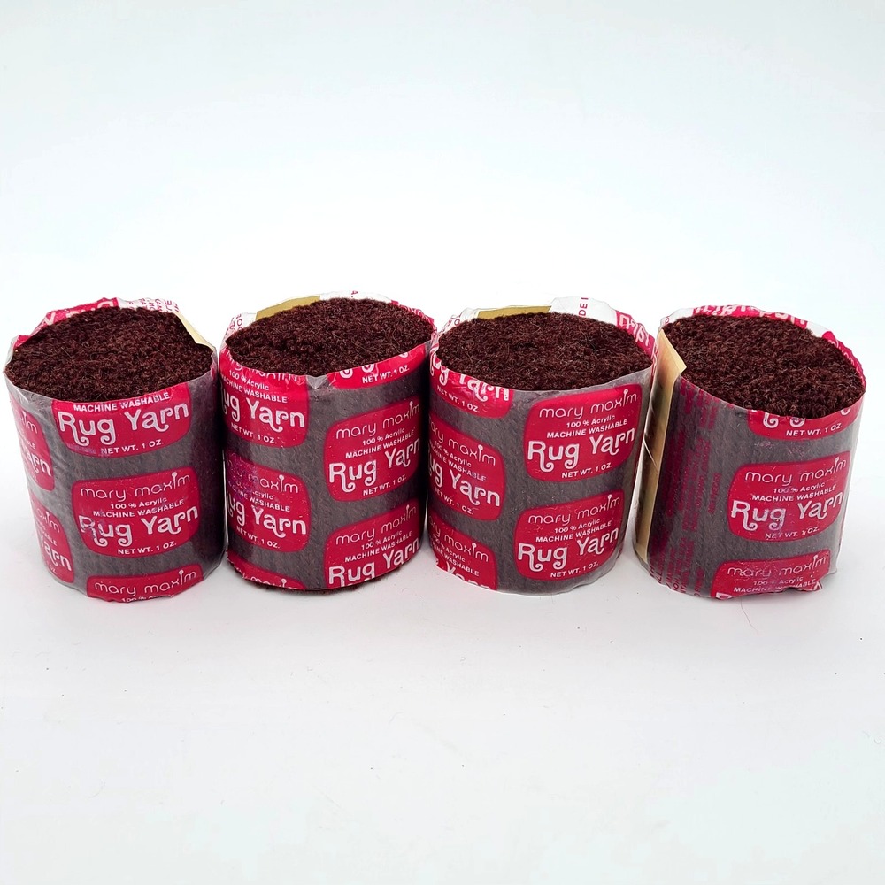 4 x Mary Maxim Pre-Cut Latch Hook Rug Yarn 1 oz. Vintage #13 Dark Brown Acrylic